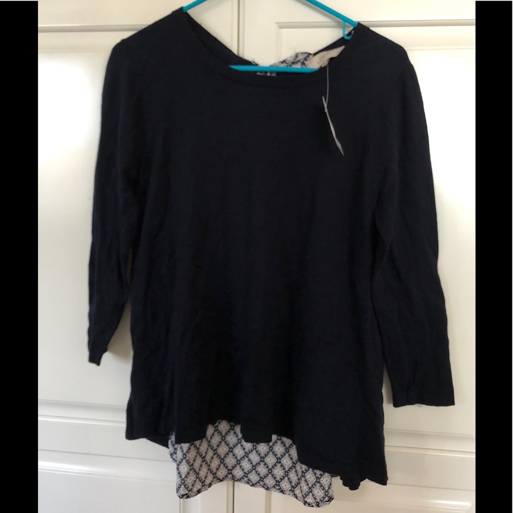 LOFT mixed material navy blouse BNWT